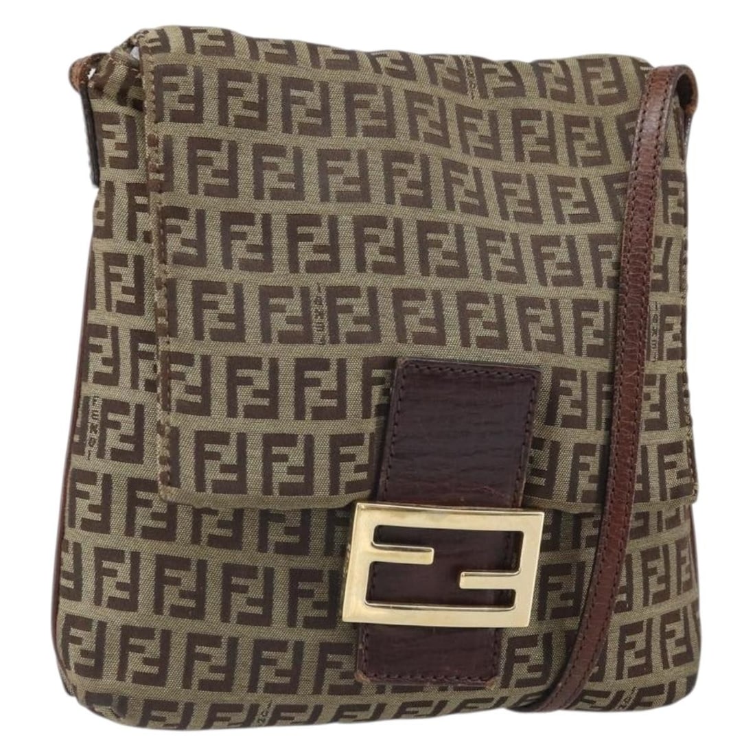 FENDI Shoulder Bag Zucchino Canvas in Beige and Gold: FENDI Shoulder Bag Zucchino Canvas in Beige and Gold This Fendi Zucchino Canvas Shoulder Bag features a beige and gold color scheme and is crafted from signature Zucchino canvas. Made in Italy, the ba