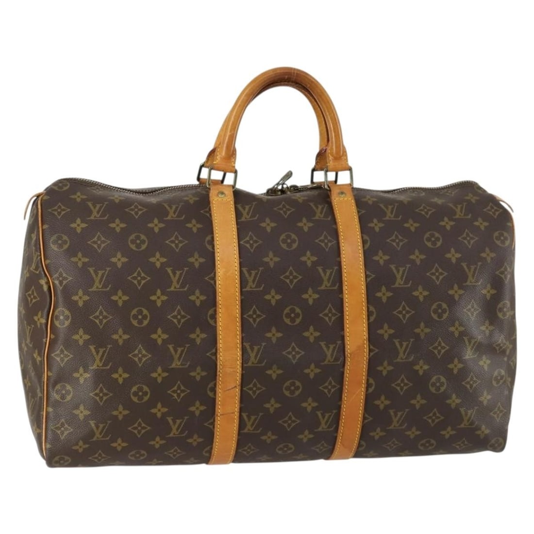 Louis Vuitton Keepall 50 Monogram Canvas Boston Bag M41426: Louis Vuitton Keepall 50 Monogram Canvas Boston Bag M41426 This Louis Vuitton Monogram Keepall 50 Boston Bag is crafted from signature monogram canvas and features natural cowhide leather trim. The ba