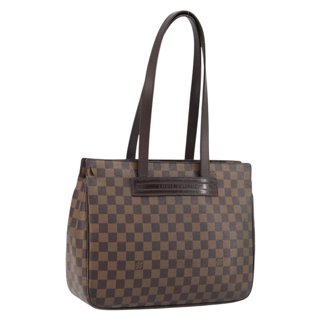 Louis Vuitton Parioli PM Tote Damier Ebene Canvas Bag N51123: Louis Vuitton Parioli PM Tote Damier Ebene Canvas Bag N51123 This is a Louis Vuitton Parioli PM tote bag in Damier Ebene canvas. The bag is heavily used with evident signs of wear, including out-of-sh