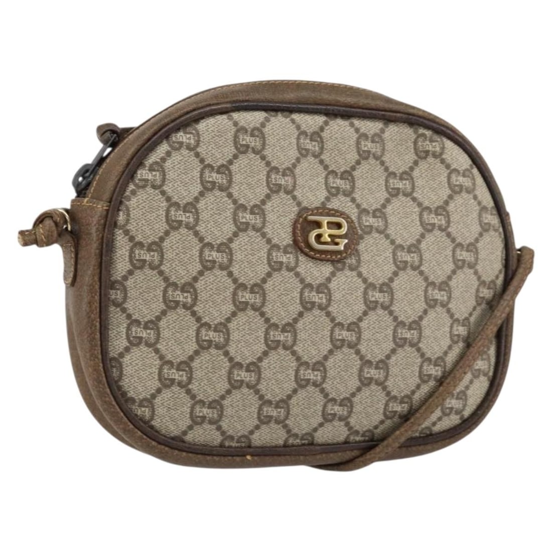 GUCCI GG Plus Supreme Beige Gold Shoulder Bag PVC Italy: GUCCI GG Plus Supreme Beige Gold Shoulder Bag PVC Italy This stylish GUCCI GG Plus Supreme Shoulder Bag is crafted from durable PVC leather in a sophisticated beige and gold colorway. Designed for ver