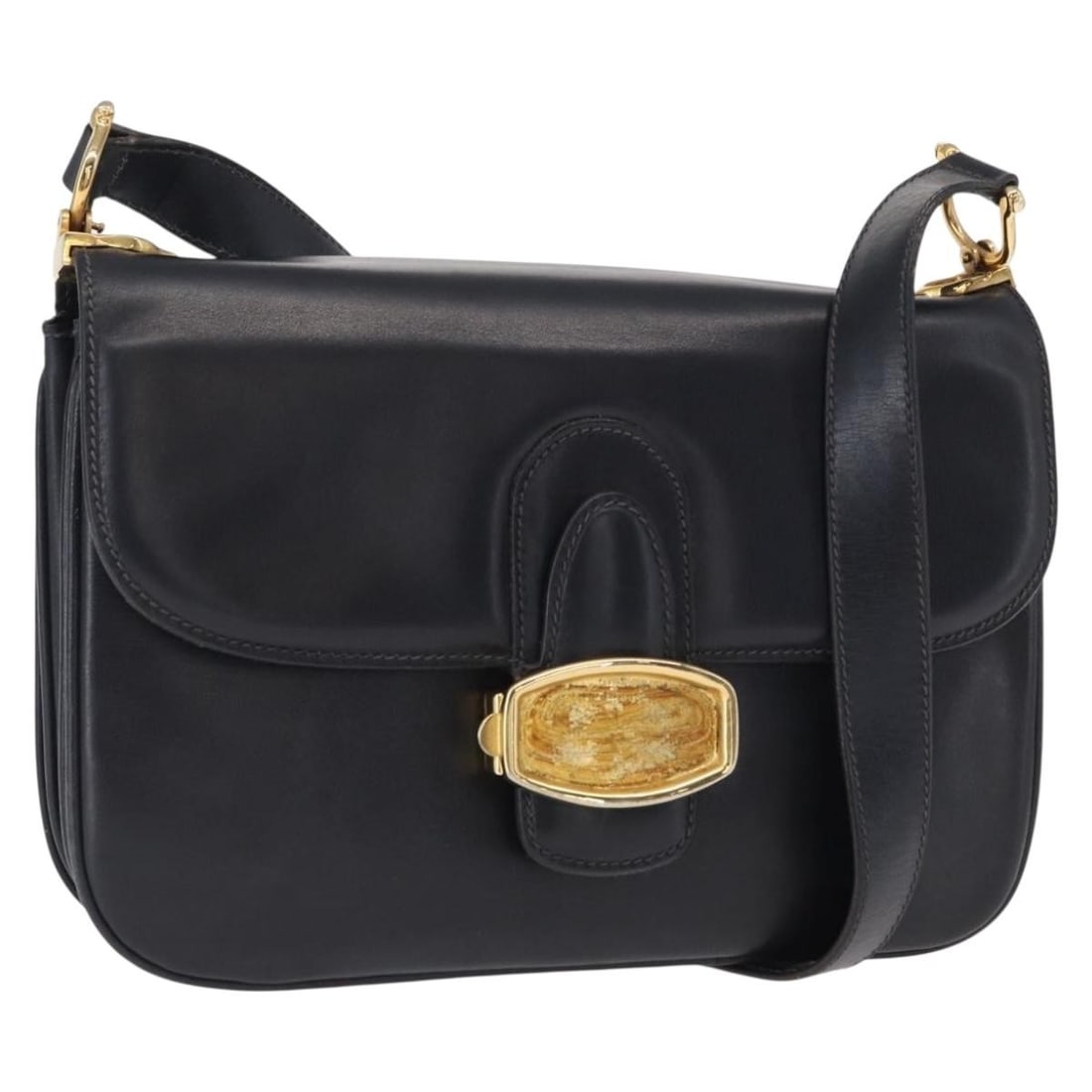 Celine Navy Leather Shoulder Bag Gold Tone Accents Made in Italy: Celine Navy Leather Shoulder Bag Gold Tone Accents Made in Italy This is a CELINE shoulder bag crafted from leather in a navy and gold color scheme. The bag features a structured silhouette with a sin