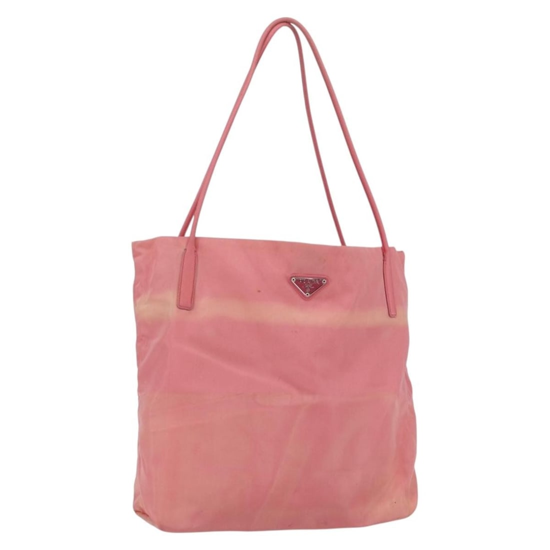 Prada Pink and Silver Nylon Tote with Guarantee Card: Prada Pink and Silver Nylon Tote with Guarantee Card This PRADA tote bag is crafted from pink and silver nylon and features a spacious design. The bag includes a handle drop of approximately 9.8 inche