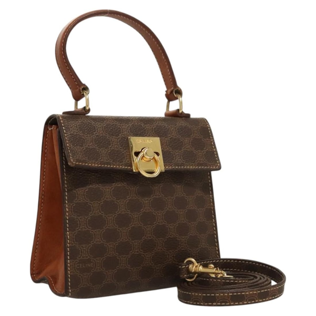 CELINE Macadam Mini Hand Bag PVC Leather Brown Gold Made in Italy (1 of 18)