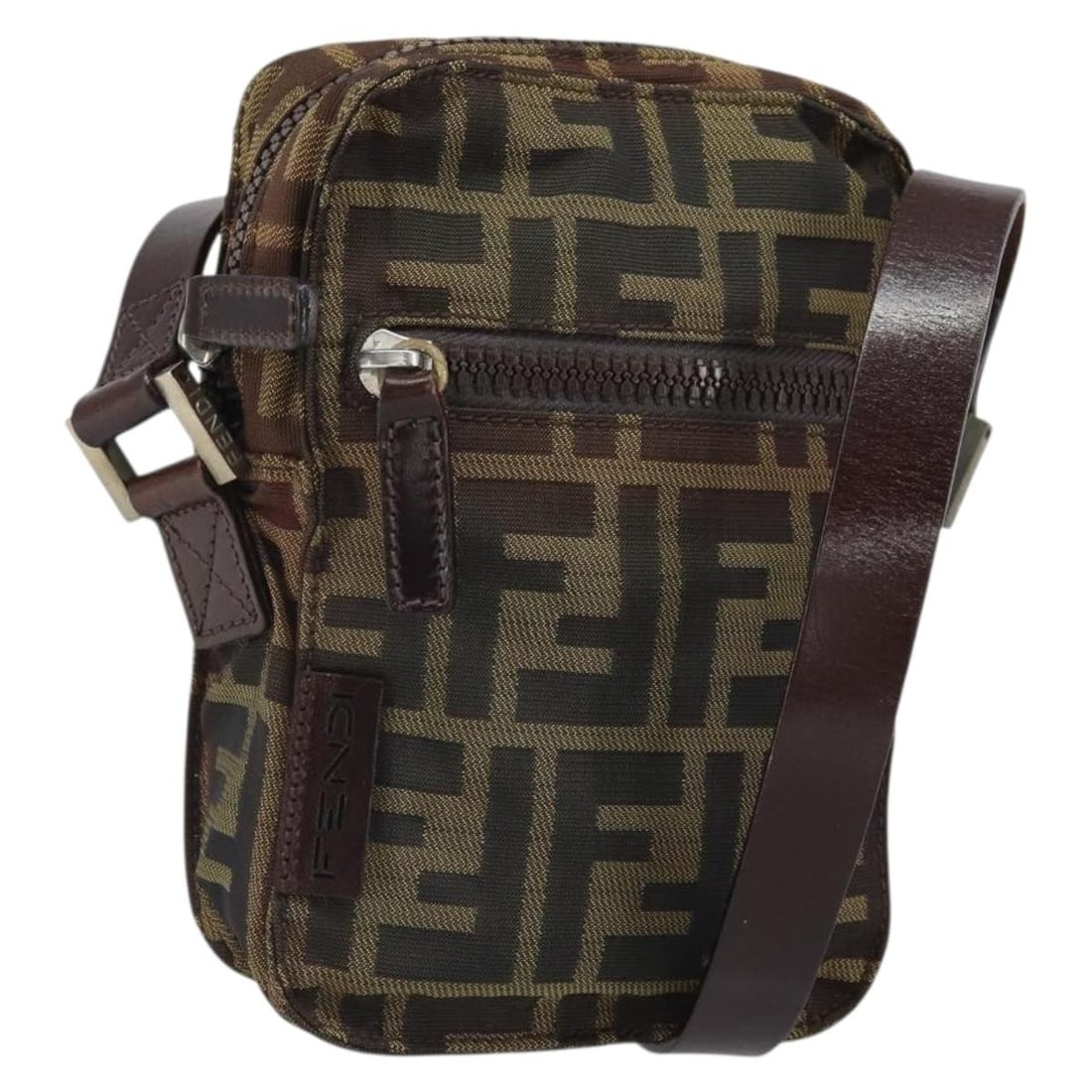 FENDI Zucca Canvas Small Black Brown Shoulder Bag Made in Italy: FENDI Zucca Canvas Small Black Brown Shoulder Bag Made in Italy This FENDI shoulder bag features the iconic Zucca canvas in a black and brown color scheme. Crafted in Italy, the bag measures approxima