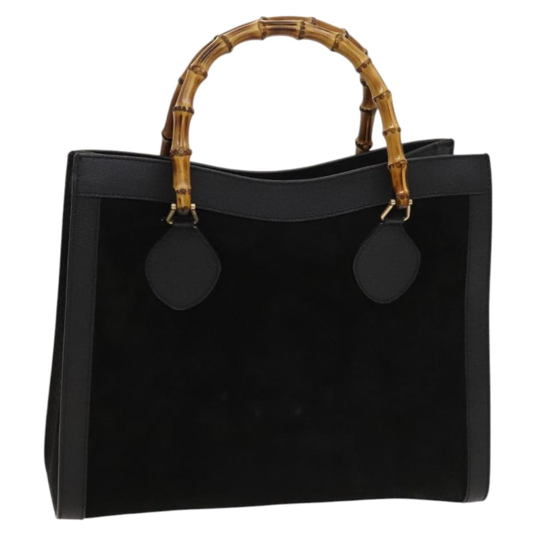 Black Suede Bamboo Handle GUCCI 02 123 0260 Handbag Gold Accents: Black Suede Bamboo Handle GUCCI 02 123 0260 Handbag Gold Accents This is a GUCCI Bamboo Hand Bag crafted from black suede with gold-tone accents. The bag features bamboo handles and is made in Italy.