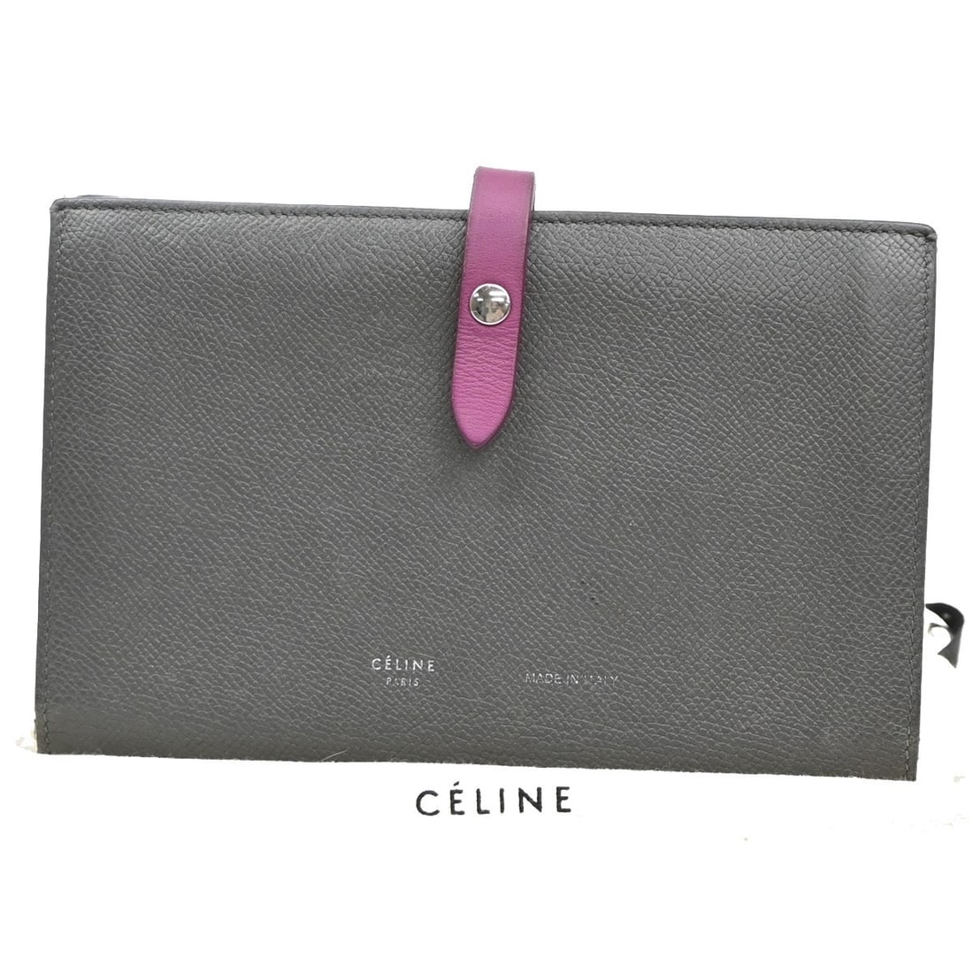 Gray Leather Bifold Wallet by Celine for Women 18cm by 13cm: Gray Leather Bifold Wallet by Celine for Women 18cm by 13cm This Celine bifold flat wallet is crafted from gray leather and designed for women. It features a compact and functional layout with a coin