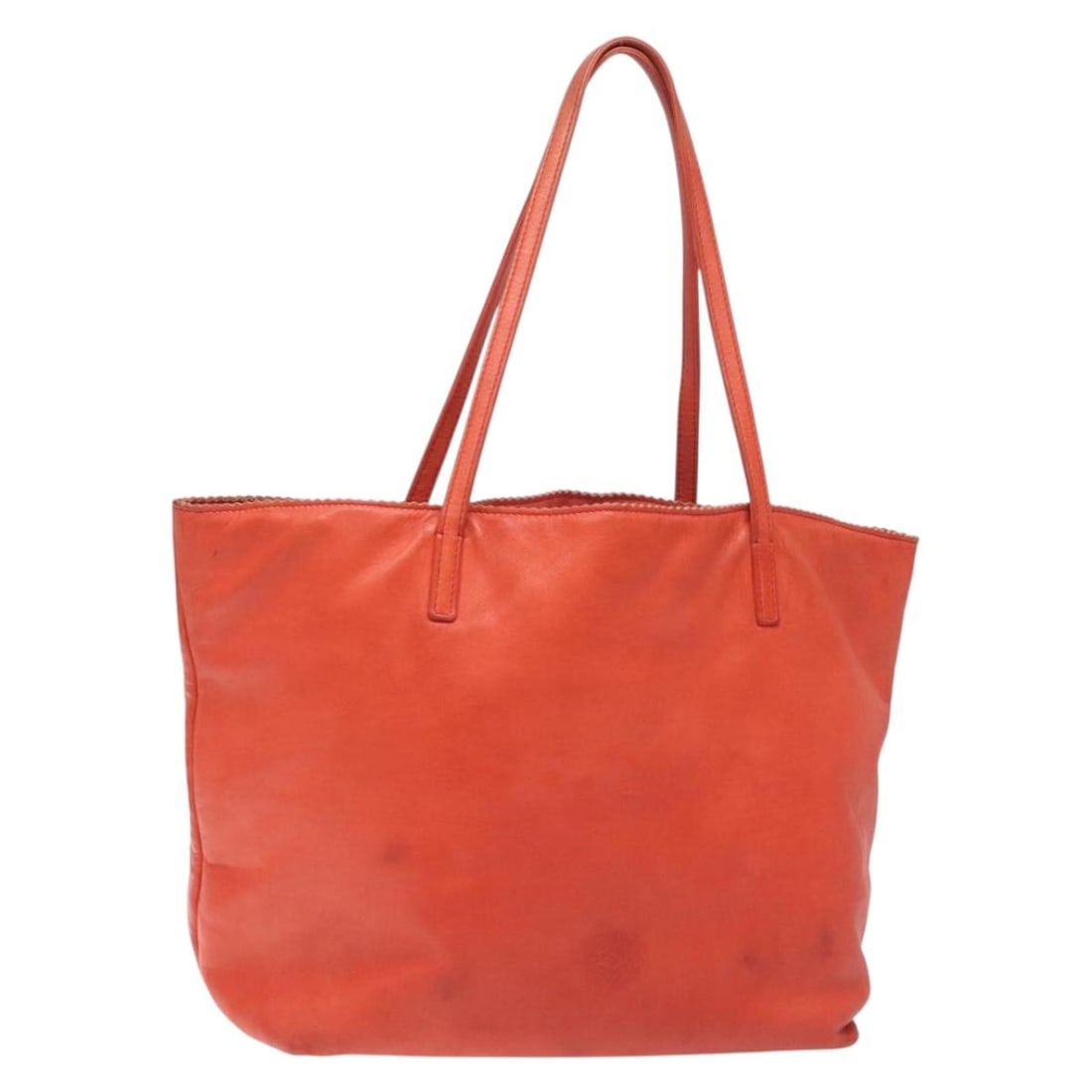 LOEWE Anagram Tote Bag Leather Orange Gold Made in Spain: LOEWE Anagram Tote Bag Leather Orange Gold Made in Spain This LOEWE Anagram Tote Bag is crafted from premium leather in a striking orange and gold color combination. With dimensions of approximately 1