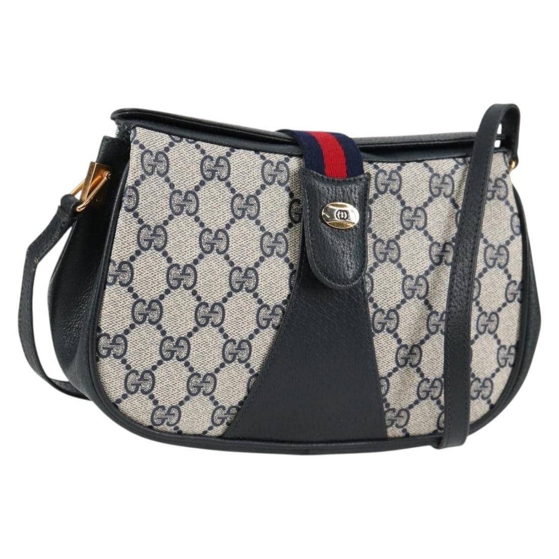 GUCCI GG Supreme Sherry Line Navy Gold PVC Shoulder Bag 72 02 024 Authentic: GUCCI GG Supreme Sherry Line Navy Gold PVC Shoulder Bag 72 02 024 Authentic This GUCCI GG Supreme Sherry Line Shoulder Bag combines luxury and functionality, crafted from high-quality PVC leather in a