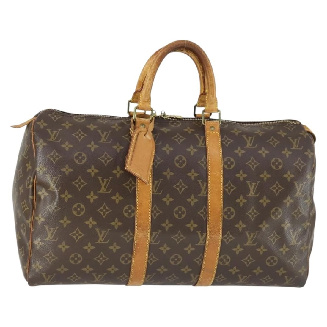 Louis Vuitton Keepall 45 Monogram Canvas Boston Bag M41428 with Name Tag: Louis Vuitton Keepall 45 Monogram Canvas Boston Bag M41428 with Name Tag This Louis Vuitton Monogram Keepall 45 Boston Bag features the iconic monogram canvas exterior and is designed for travel or da
