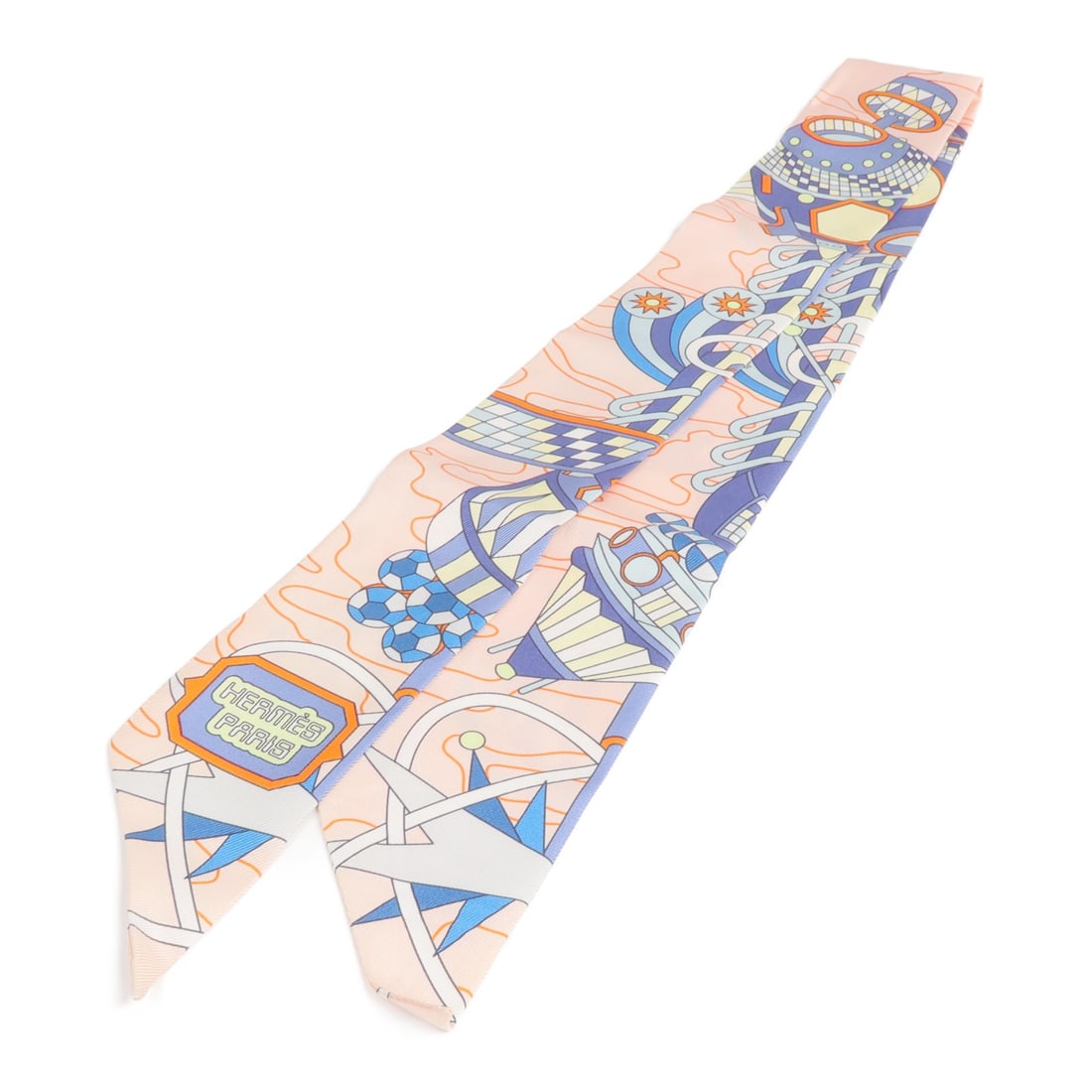 Silk Twilly Scarf in Pink and Blue by Hermes (1 of 8)