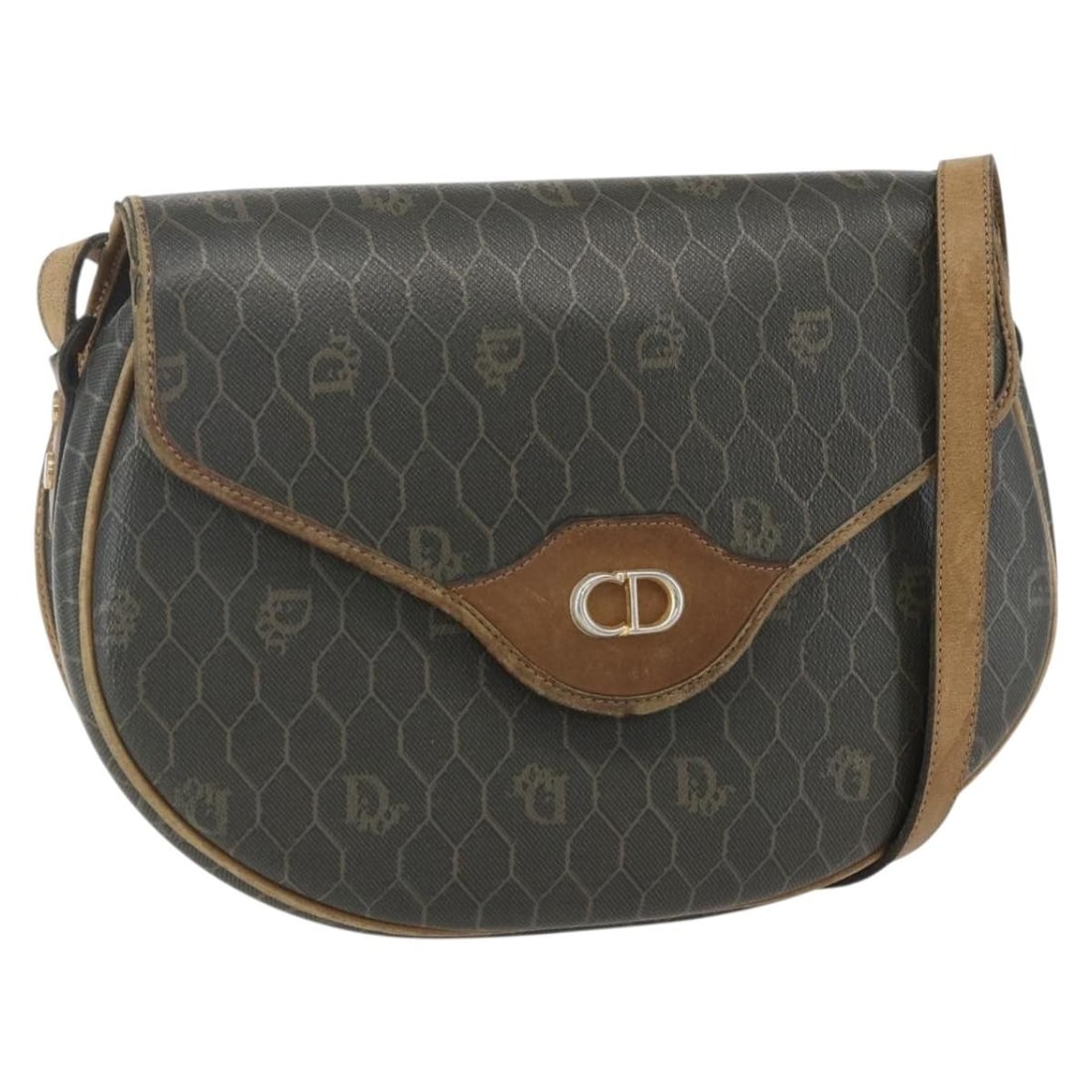 Christian Dior Gold Khaki Honeycomb Canvas Shoulder Bag PVC Auth: Christian Dior Gold Khaki Honeycomb Canvas Shoulder Bag PVC Auth This elegant Christian Dior shoulder bag features a distinctive honeycomb canvas design crafted from durable PVC leather in a sophistic