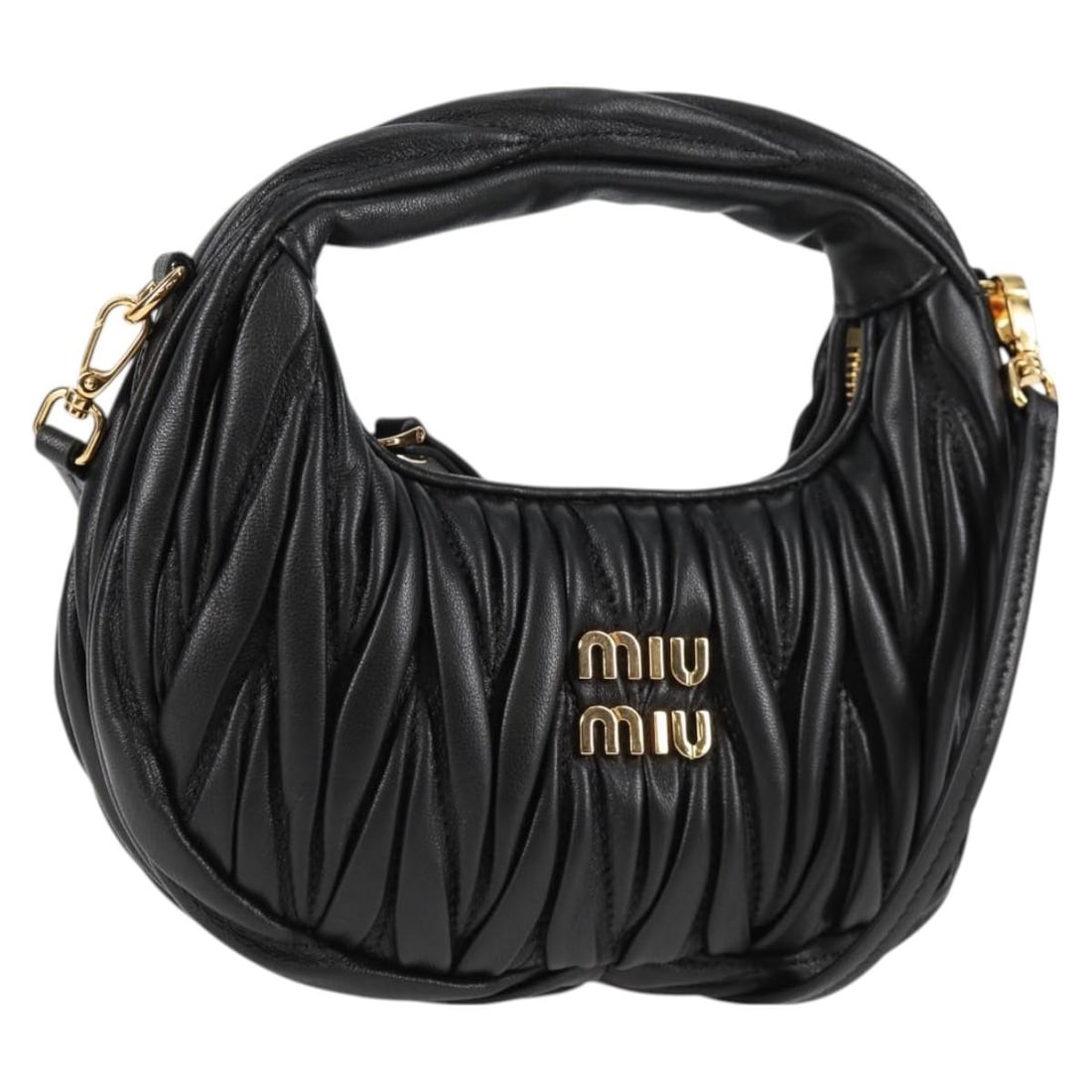 Miu Miu Black Matelasse Leather Hand Bag 2-Way Auth 119232SM: Miu Miu Black Matelasse Leather Hand Bag 2-Way Auth 119232SM Elevate your style with this authentic Miu Miu Matelasse Hand Bag, crafted from high-quality leather in a timeless black finish. This versa