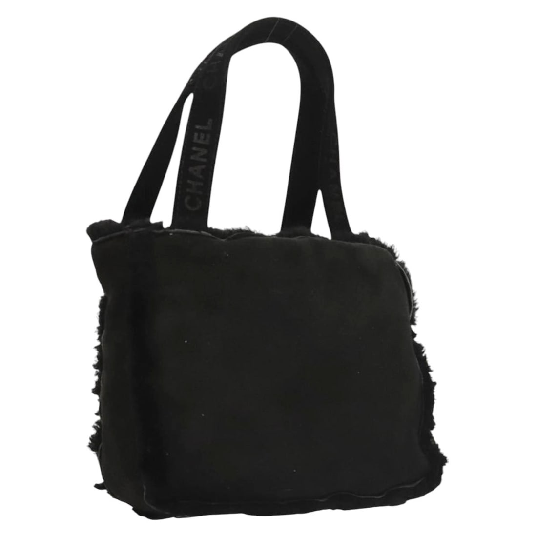 CHANEL Black Wool Hand Bag with CC Logo Authentic BD1553 (1 of 18)