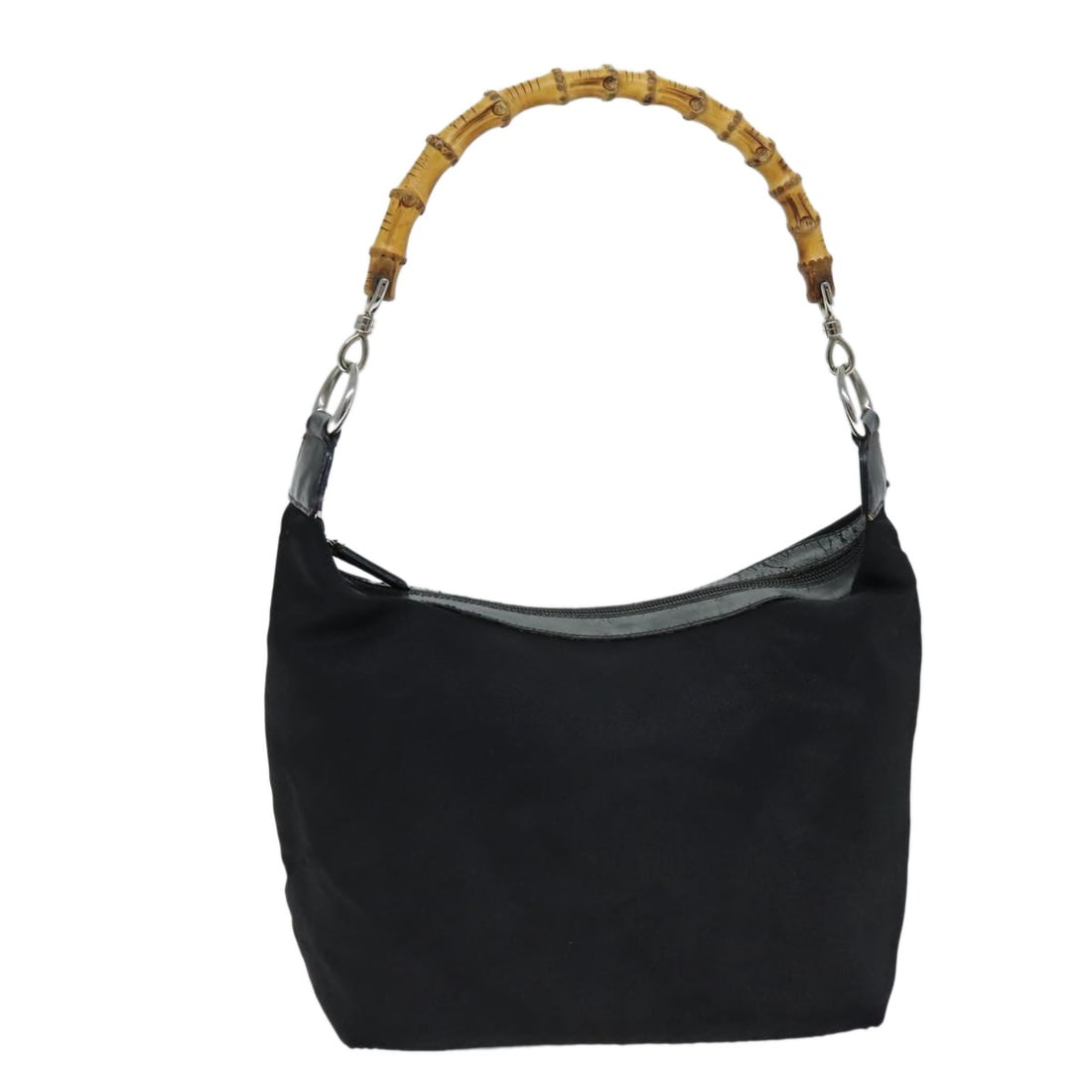 GUCCI Black Canvas Bamboo Shoulder Bag 000 1998 0531 Auth: GUCCI Black Canvas Bamboo Shoulder Bag 000 1998 0531 Auth Elevate your accessory collection with this authentic GUCCI Bamboo Shoulder Bag, a perfect blend of style and functionality. Crafted in Italy,