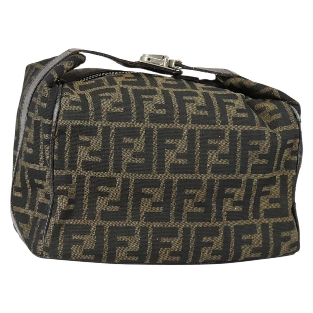 FENDI Zucca Canvas Pouch Black Brown Made in Italy: FENDI Zucca Canvas Pouch Black Brown Made in Italy This FENDI Zucca Canvas Vanity Pouch is a stylish accessory crafted in Italy. It features a distinctive black and brown Zucca canvas exterior, provid