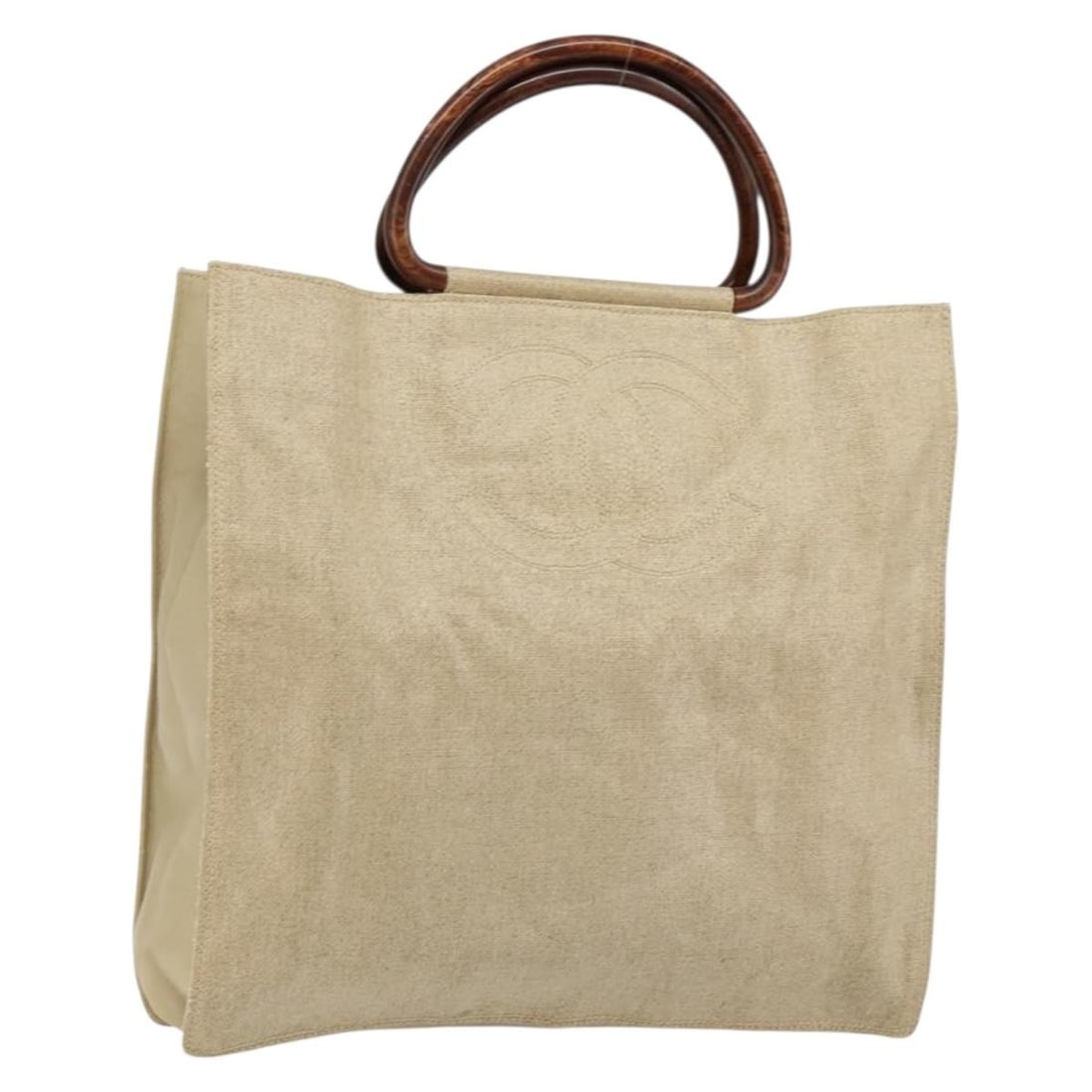 CHANEL Beige Gold Coated Canvas Hand Bag Auth 147411: CHANEL Beige Gold Coated Canvas Hand Bag Auth 147411 This stylish CHANEL hand bag is crafted from durable coated canvas in a chic beige and gold color combination. Featuring a spacious interior with a