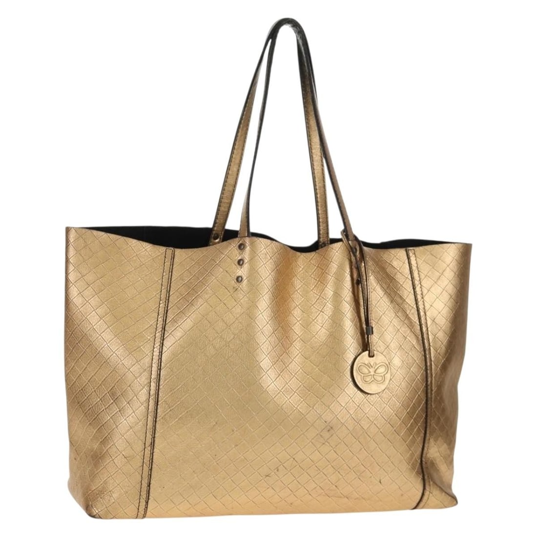 BOTTEGA VENETA Gold Leather Tote Bag Italy Auth BA8825: BOTTEGA VENETA Gold Leather Tote Bag Italy Auth BA8825 This Bottega Veneta Intrecciato Tote Bag is a luxurious accessory crafted from high-quality leather in a stunning gold hue. Measuring approximate
