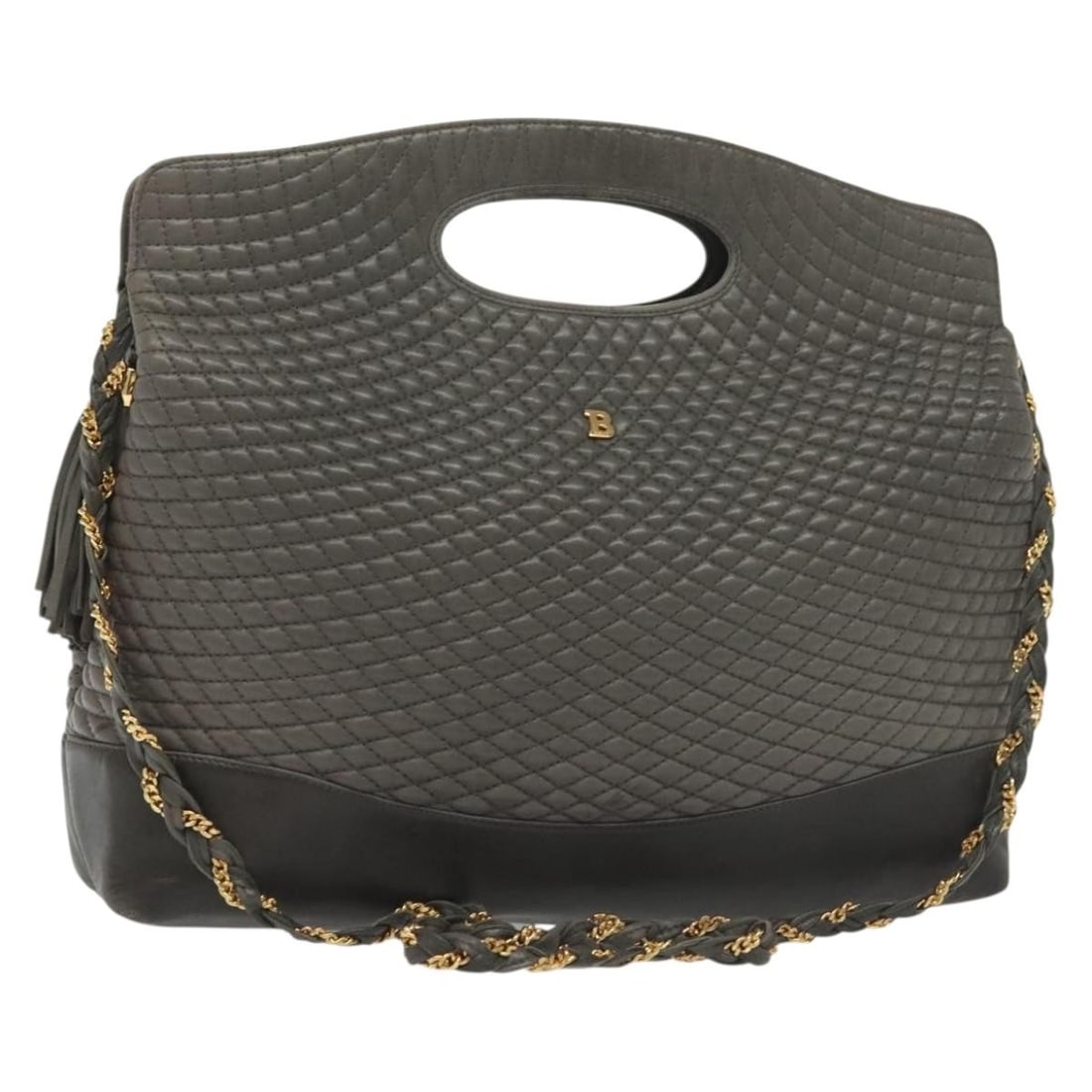 BALLY Gray Gold Leather Quilted Hand Bag Made in Italy: BALLY Gray Gold Leather Quilted Hand Bag Made in Italy This authentic BALLY quilted hand bag combines luxury with functionality, showcasing a sophisticated gray and gold color palette. Crafted from hi