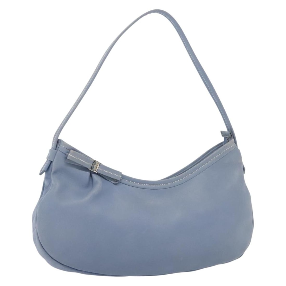 Salvatore Ferragamo Vala Leather Shoulder Bag Light Blue Silver Auth Italy: Salvatore Ferragamo Vala Leather Shoulder Bag Light Blue Silver Auth Italy This Salvatore Ferragamo Vala Shoulder Bag showcases a sophisticated design in light blue leather with silver accents. Crafte