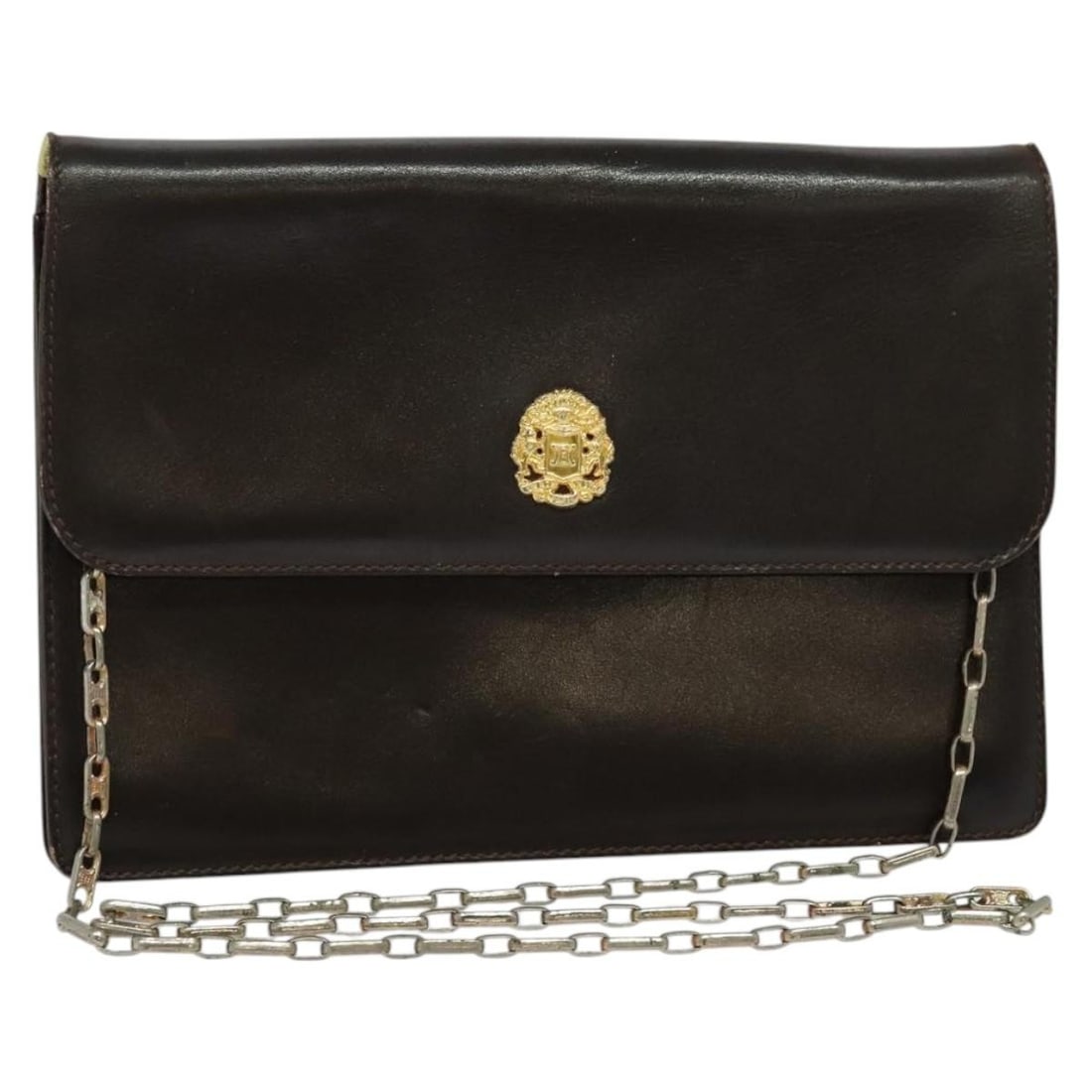 CELINE Brown Gold Leather Chain Shoulder Bag Auth BA2445 Made in Italy: CELINE Brown Gold Leather Chain Shoulder Bag Auth BA2445 Made in Italy This authentic CELINE Chain Shoulder Bag is a luxurious accessory crafted in Italy, featuring a sophisticated brown and gold leat