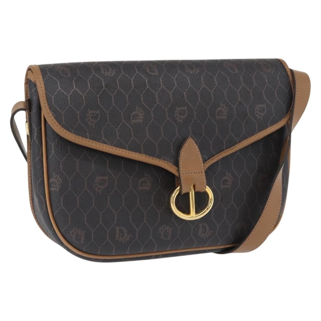 Black and Gold Honeycomb Canvas Shoulder Bag by Christian Dior: Black and Gold Honeycomb Canvas Shoulder Bag by Christian Dior This Christian Dior shoulder bag features the signature honeycomb canvas in black and gold tones. Made in France, it has a structured sil