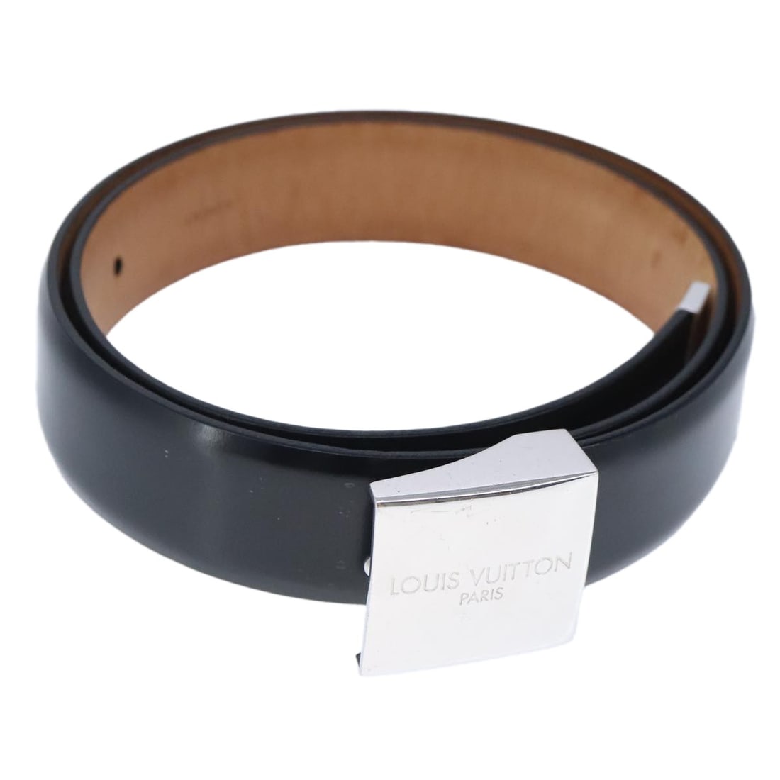 LOUIS VUITTON Black Leather Care Belt Spain Auth 1.2in: LOUIS VUITTON Black Leather Care Belt Spain Auth 1.2in This authentic Louis Vuitton Care Belt showcases elegant craftsmanship, made in Spain from premium black leather. It features a sleek design with