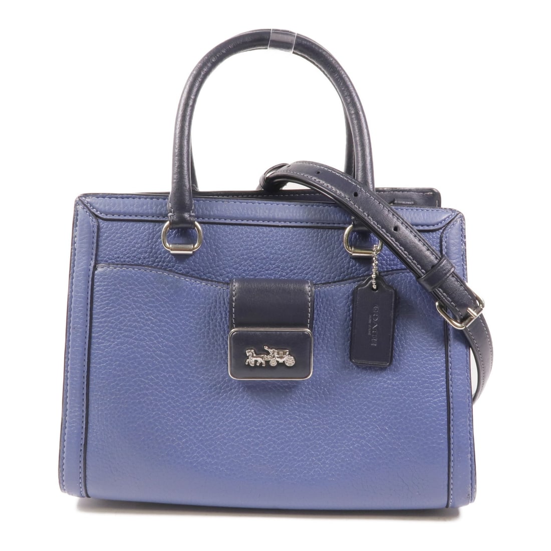 COACH 2 Way Shoulder Bag CH206 Calfskin Leather Blue Black (1 of 18)