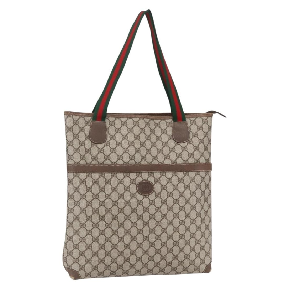 GUCCI GG Supreme Sherry Line Tote Bag Beige Gold PVC Auth 002 39 0163: GUCCI GG Supreme Sherry Line Tote Bag Beige Gold PVC Auth 002 39 0163 This authentic GUCCI GG Supreme Web Sherry Line Tote Bag is a stylish accessory crafted in Italy. Made from durable PVC leather, i