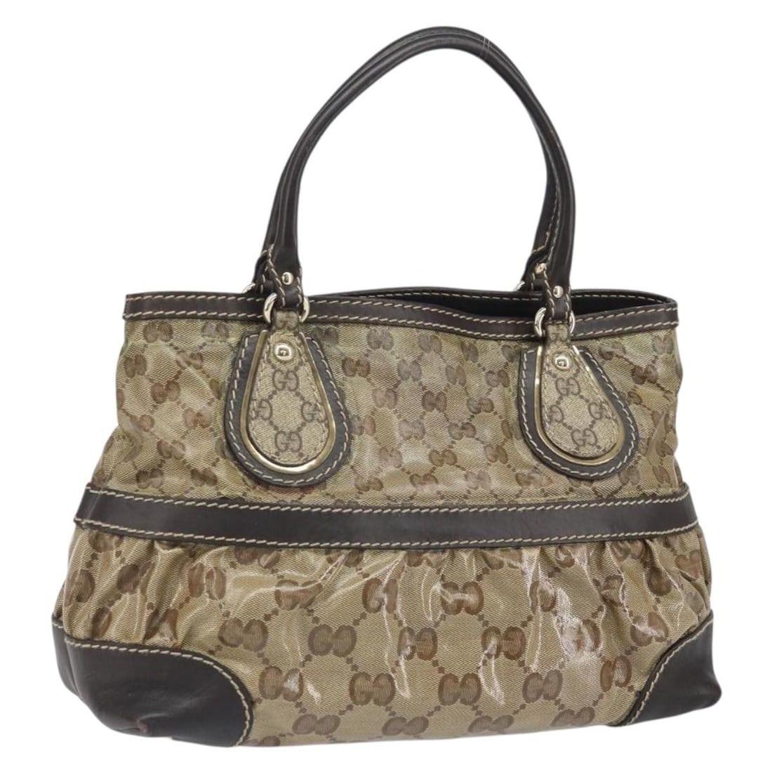 Gucci GG Crystal Gold Beige Tote 223964 Coated Canvas with Dust Bag: Gucci GG Crystal Gold Beige Tote 223964 Coated Canvas with Dust Bag This Gucci GG Crystal tote bag features a gold and beige coated canvas exterior with the signature GG pattern. The bag includes dual