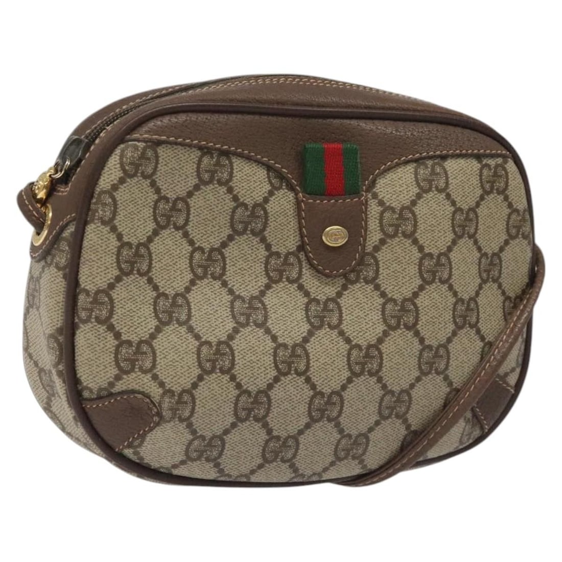 GUCCI GG Supreme Sherry Line Beige Gold Shoulder Bag PVC 156 02 066 Auth: GUCCI GG Supreme Sherry Line Beige Gold Shoulder Bag PVC 156 02 066 Auth Introducing the GUCCI GG Supreme Web Sherry Line Shoulder Bag, a stylish accessory crafted from durable PVC leather with iconic