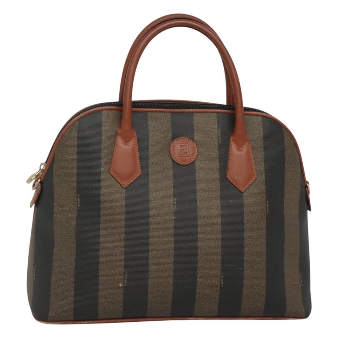 FENDI Pecan Canvas Hand Bag PVC Brown Gold Italy Auth MY398 (1 of 18)