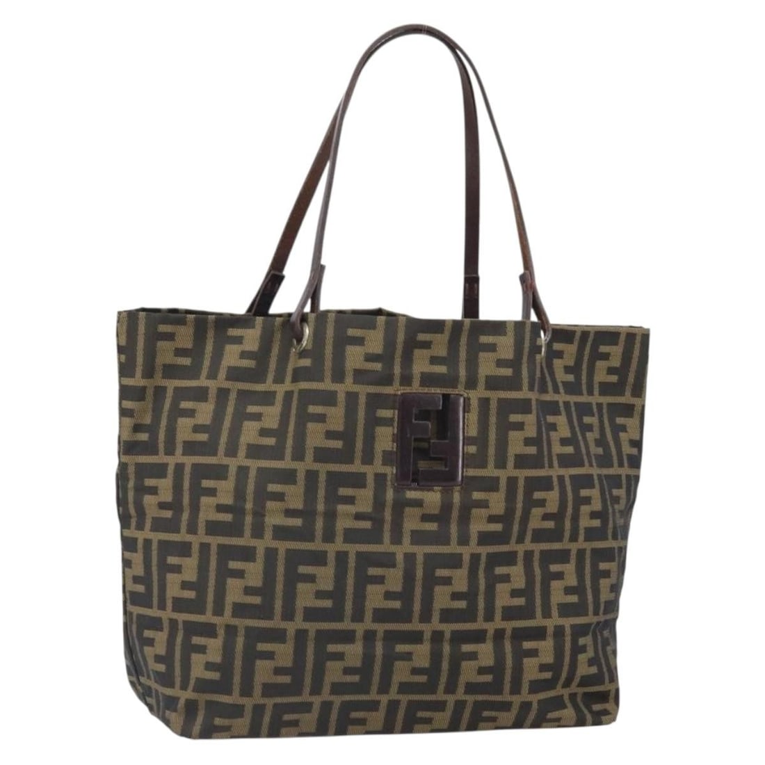 FENDI Zucca Canvas Brown and Black Italian Handbag with Silver Accents (1 of 18)