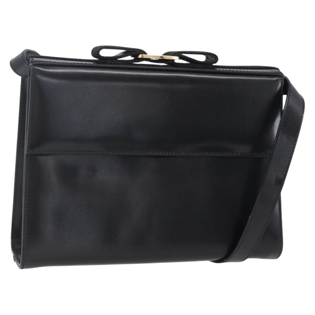 Salvatore Ferragamo Vala Black Gold Leather Shoulder Bag Auth BA7670 (1 of 18)