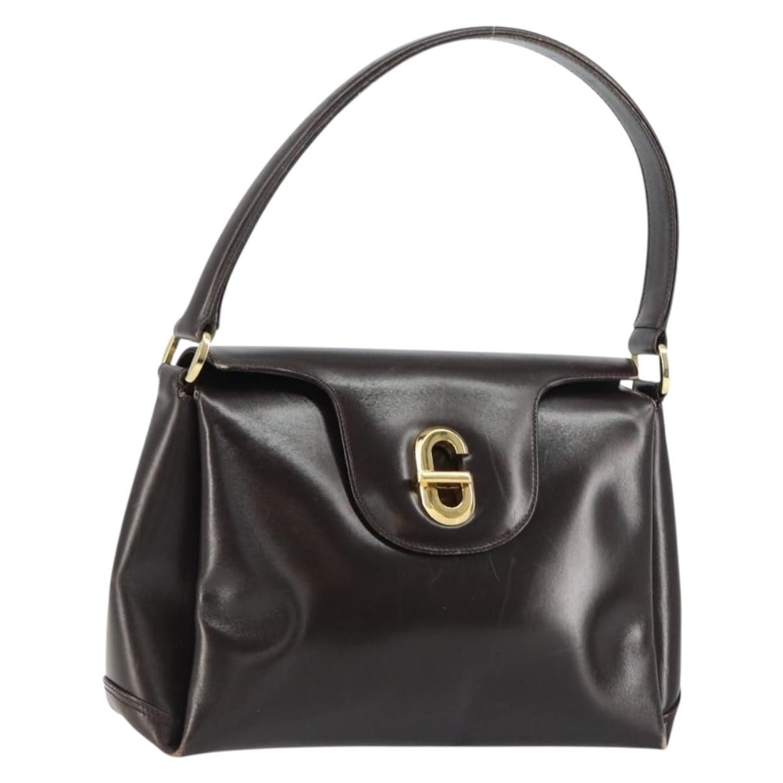 Gucci 000 406 1080 Dark Brown Leather Handbag Gold Accents Italy (1 of 18)