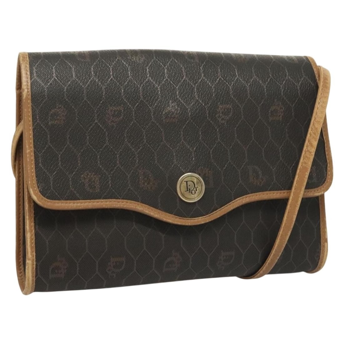 Christian Dior Black Gold Honeycomb Canvas Shoulder Bag PVC Auth: Christian Dior Black Gold Honeycomb Canvas Shoulder Bag PVC Auth This Christian Dior Honeycomb Canvas Shoulder Bag is a stylish accessory made from durable PVC leather and features a striking black an