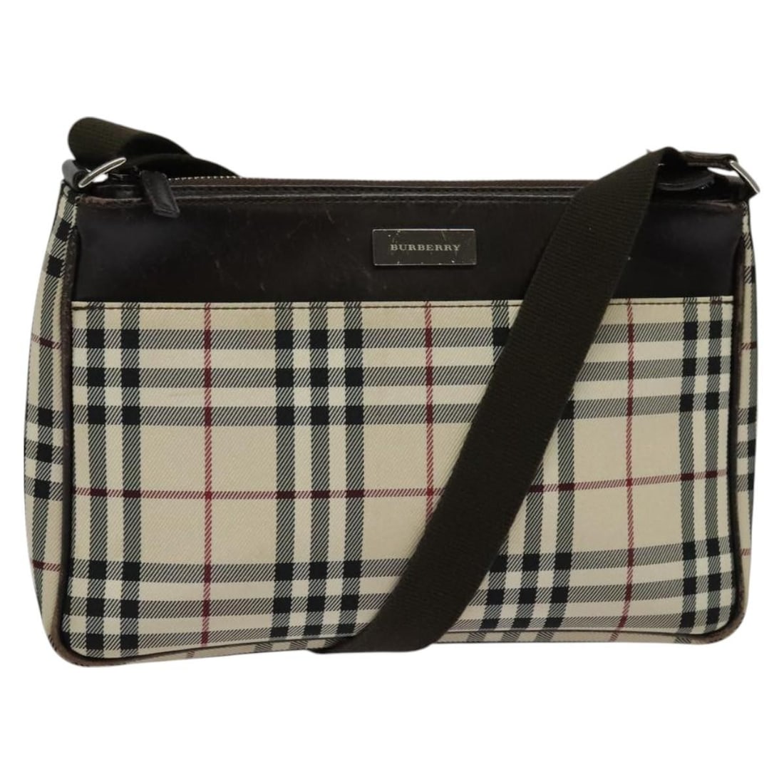 BURBERRY Nova Check Beige Silver Canvas Shoulder Bag Auth: BURBERRY Nova Check Beige Silver Canvas Shoulder Bag Auth This Burberry Nova Check Shoulder Bag is crafted from durable canvas in a sophisticated beige and silver color scheme. With approximate dimens