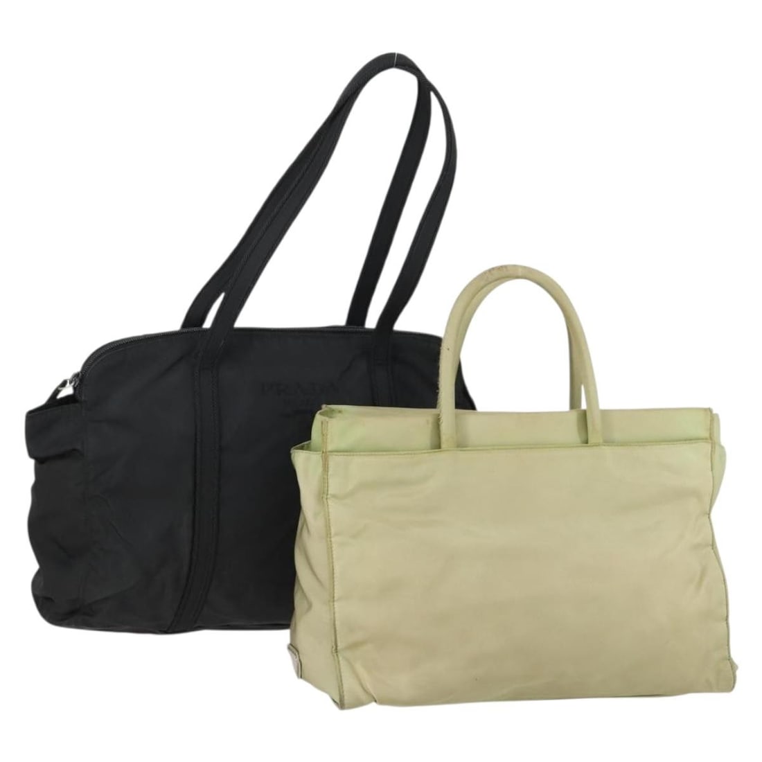 PRADA Black Beige Nylon Hand Bag 2 Set Authentic Italy: PRADA Black Beige Nylon Hand Bag 2 Set Authentic Italy This authentic PRADA handbag set features a stylish combination of black and beige nylon, exuding a chic yet functional appeal. With its origins