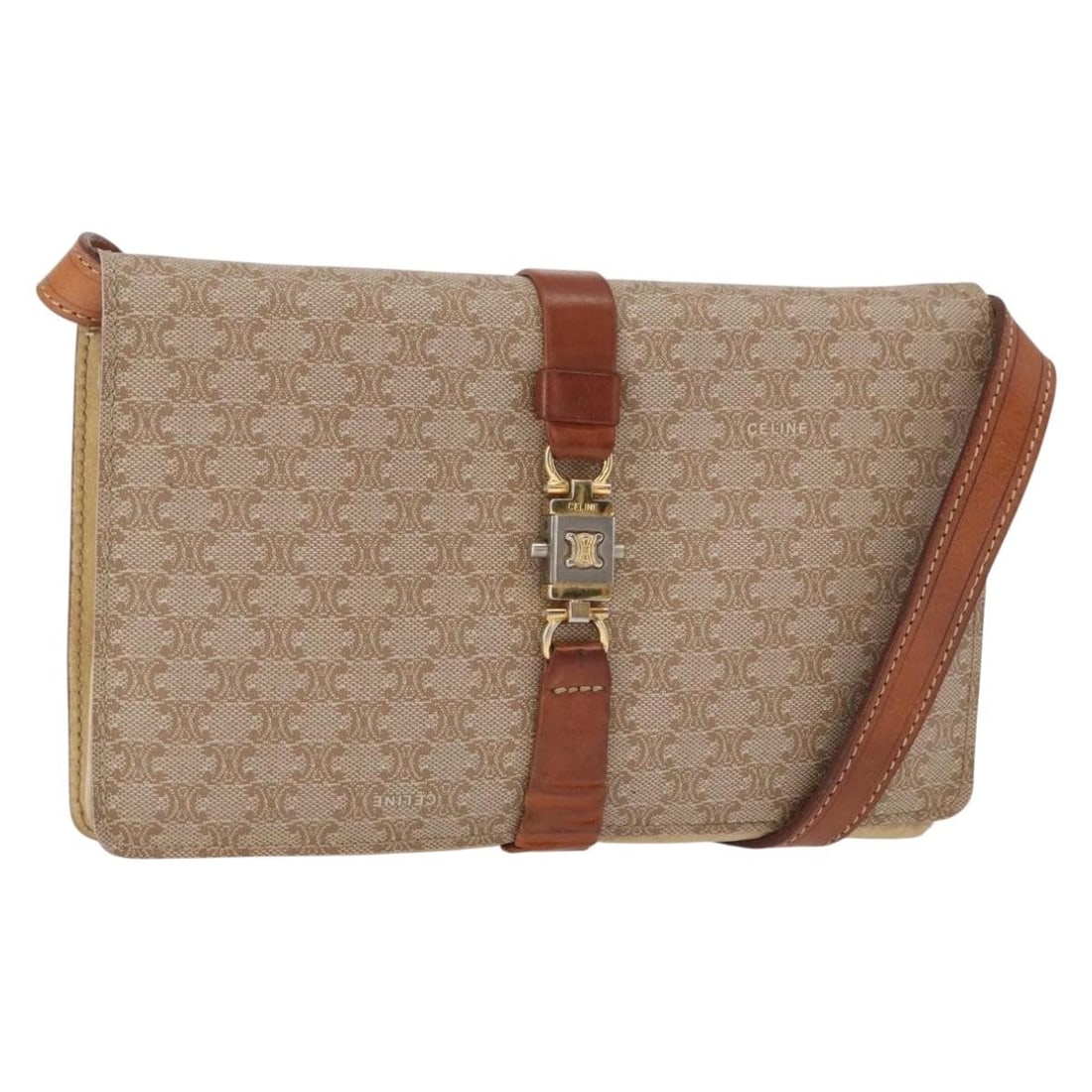 Beige Macadam Canvas Shoulder Purse by CELINE with Gold Tone Accents (1 of 18)
