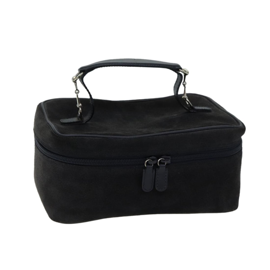 Black Suede Gucci Cosmetic Pouch Vanity Bag 032 1705 0140 Italy: Black Suede Gucci Cosmetic Pouch Vanity Bag 032 1705 0140 Italy This is a Gucci cosmetic pouch crafted from black suede. The pouch features a compact, rectangular silhouette with a zippered closure an