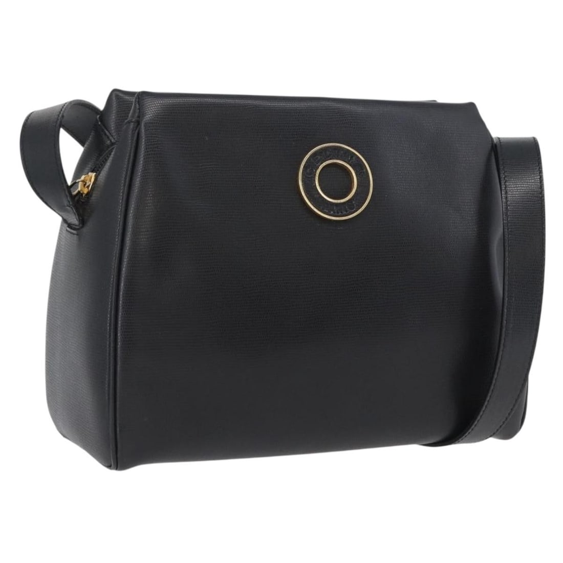 Black Leather CELINE Circle Shoulder Bag with Gold Tone Hardware: Black Leather CELINE Circle Shoulder Bag with Gold Tone Hardware This Celine Circle Shoulder Bag is crafted from black leather with gold-tone hardware. The shoulder bag features a structured silhouett