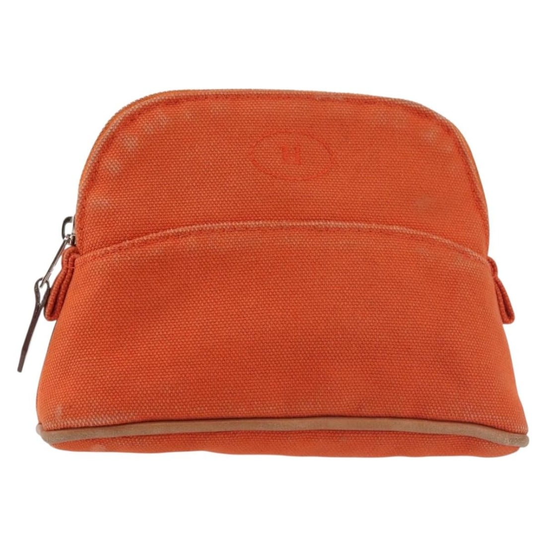 HERMES Bolide Mini Pouch Canvas Orange Silver Authentic: HERMES Bolide Mini Pouch Canvas Orange Silver Authentic This HERMES Bolide Mini Pouch is a stylish accessory made from high-quality canvas, featuring a vibrant orange and silver color scheme. Perfect