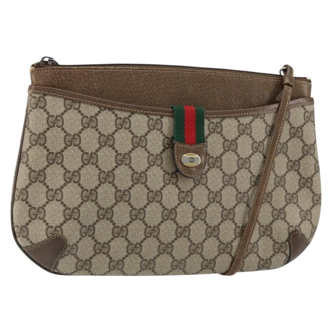 GUCCI GG Supreme Web Sherry Line Shoulder Bag PVC Beige Gold Red 904 02 026 Auth: GUCCI GG Supreme Web Sherry Line Shoulder Bag PVC Beige Gold Red 904 02 026 Auth This stylish GUCCI GG Supreme Web Sherry Line Shoulder Bag is crafted from high-quality PVC leather, featuring a chic b