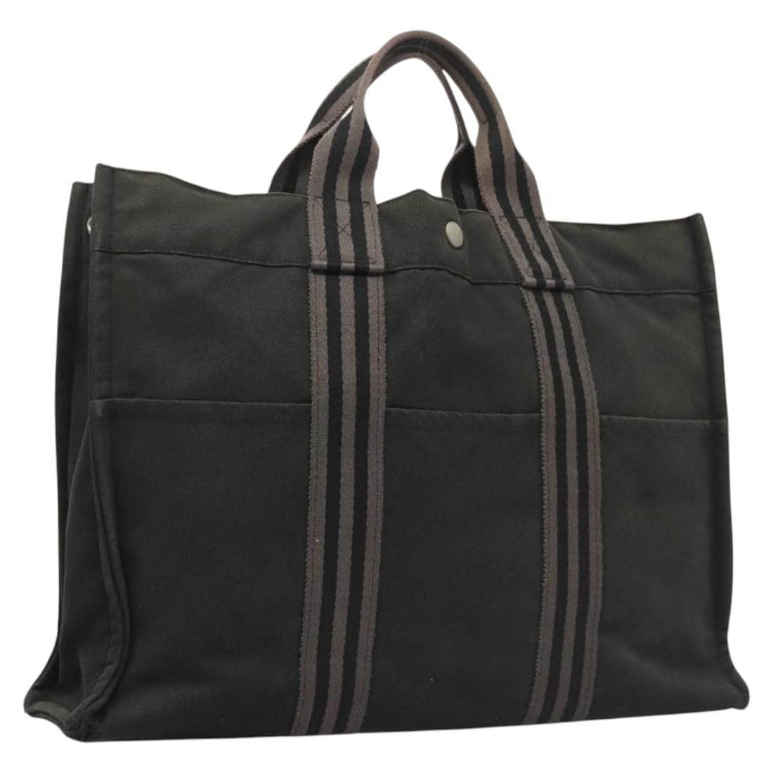 HERMES Fourre Tout MM Black Silver Canvas Hand Bag Auth (1 of 18)