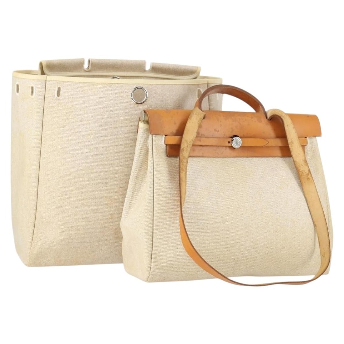 Hermes Herbag Beige Canvas Leather Shoulder and Handbag with Padlock (1 of 18)