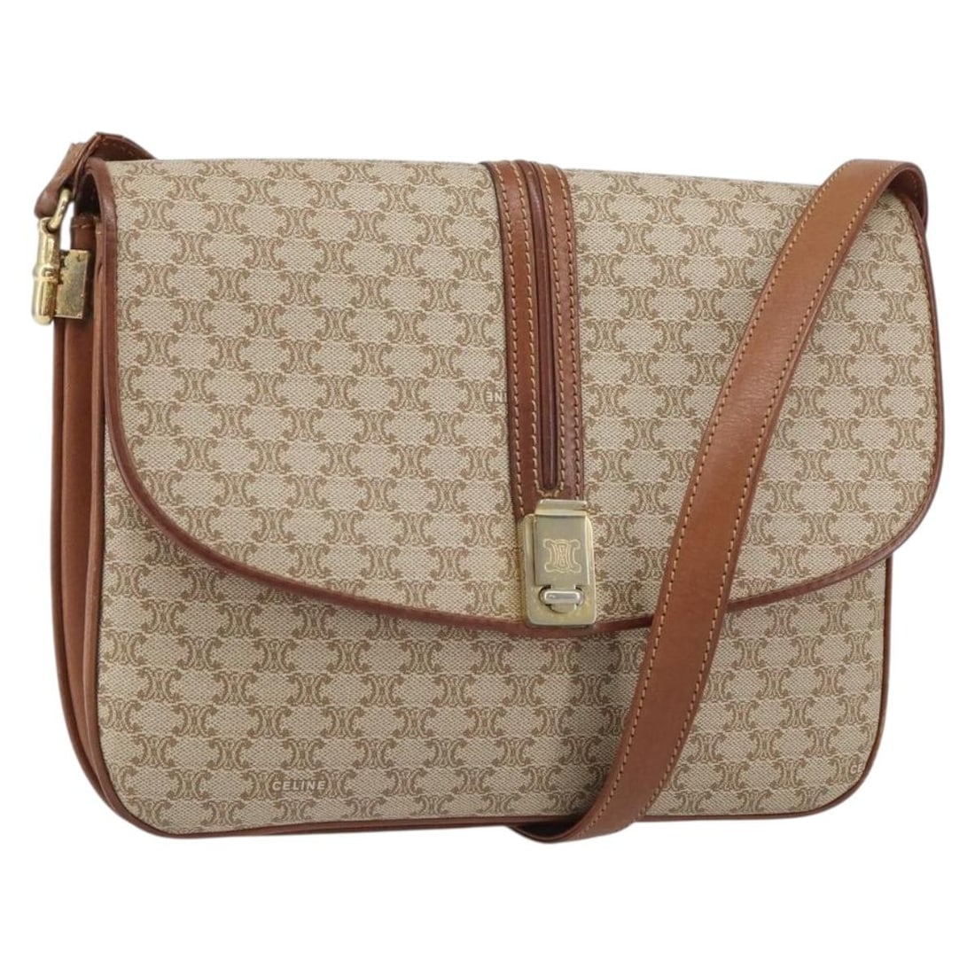 Celine Macadam Beige PVC Shoulder Bag Gold Tone Hardware Italy (1 of 18)