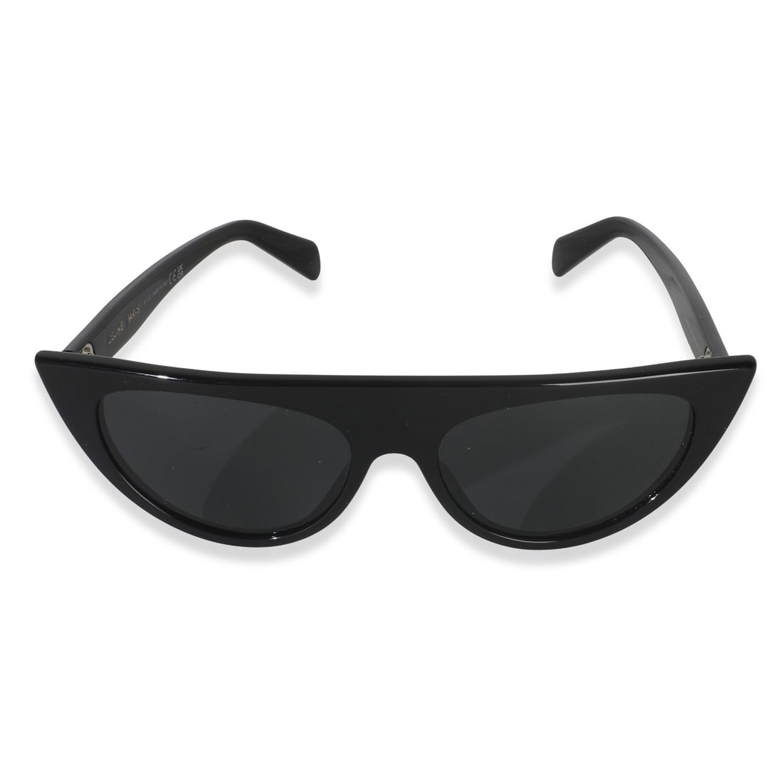 Celine Cat Eye Black Plastic Sunglasses Unisex Italian Design: Celine Cat Eye Black Plastic Sunglasses Unisex Italian Design These sunglasses feature a classic cat eye design crafted from black plastic. The frames are accented with gold-tone and silver-tone hardw