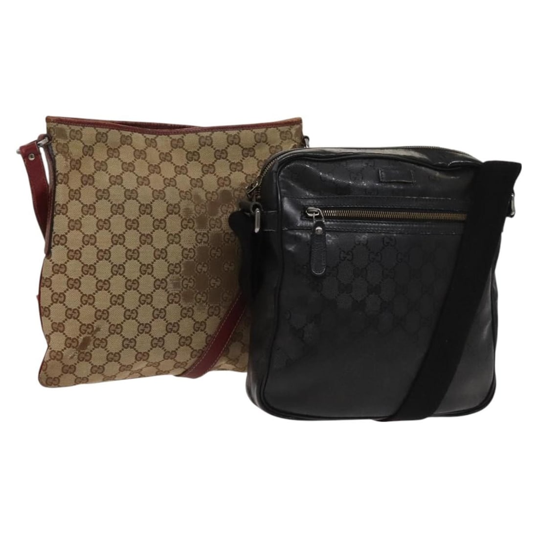 GUCCI GG Supreme Shoulder Bag Beige Black PVC Canvas Authentic (1 of 17)