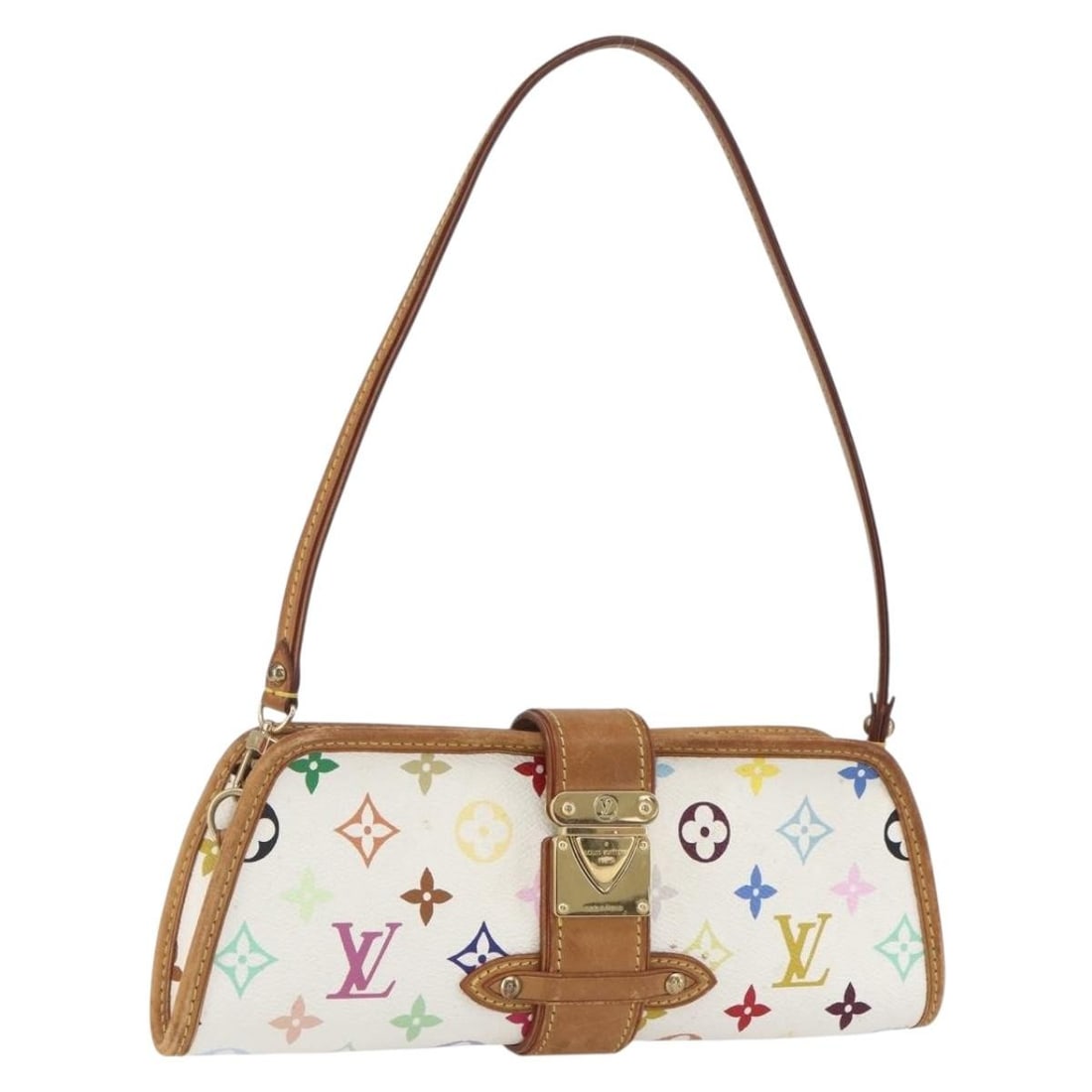 White Monogram Multicolor Shirley Shoulder Bag by Louis Vuitton M40049: White Monogram Multicolor Shirley Shoulder Bag by Louis Vuitton M40049 This Louis Vuitton Monogram Multicolor Shirley shoulder bag features a white multicolor canvas exterior with a structured silhoue