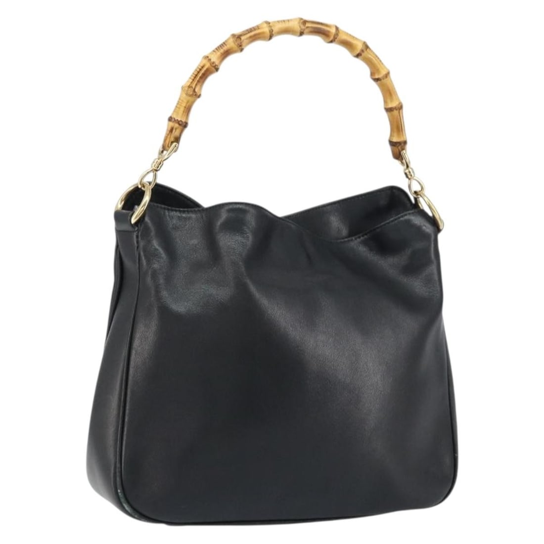 GUCCI Bamboo Black Gold Leather Shoulder Bag 001 1638 2058 Auth (1 of 18)