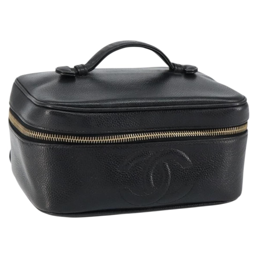 CHANEL Black Gold Caviar Skin Vanity Hand Bag Auth 150535 (1 of 18)